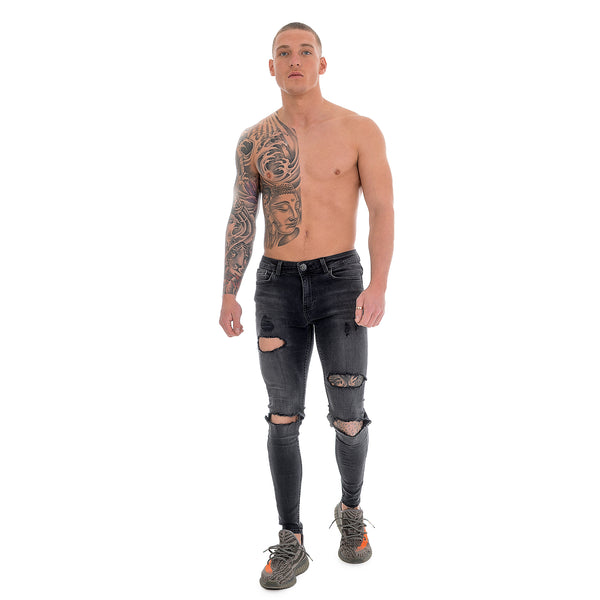 Grey Destroyed - Super Stretch Spray On Skinny - Raw Society
