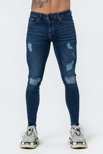 SPRAY ON JEAN REPAIRED - RAW NAVY