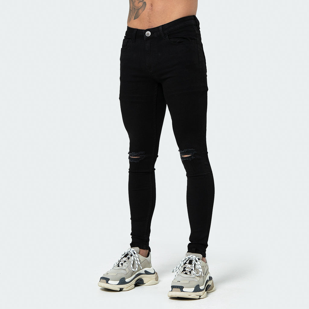 Black Ripped Knee - Super Stretch Spray On Skinny - Raw Society
