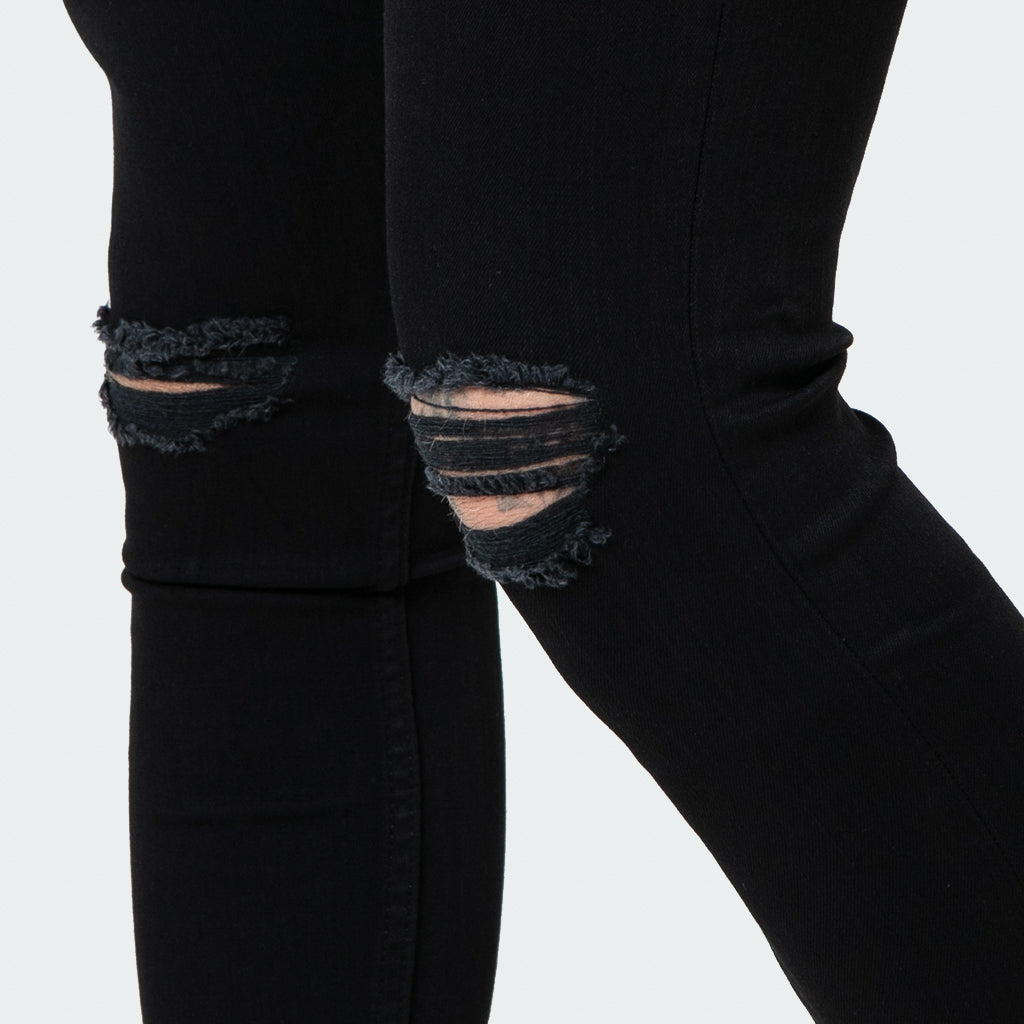 Black Ripped Knee - Super Stretch Spray On Skinny - Raw Society