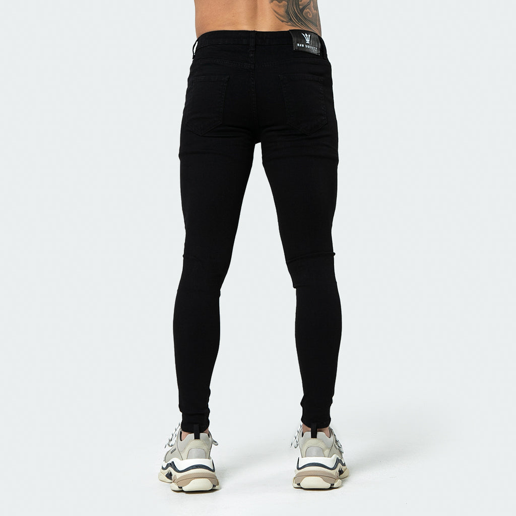 Black Ripped Knee - Super Stretch Spray On Skinny - Raw Society