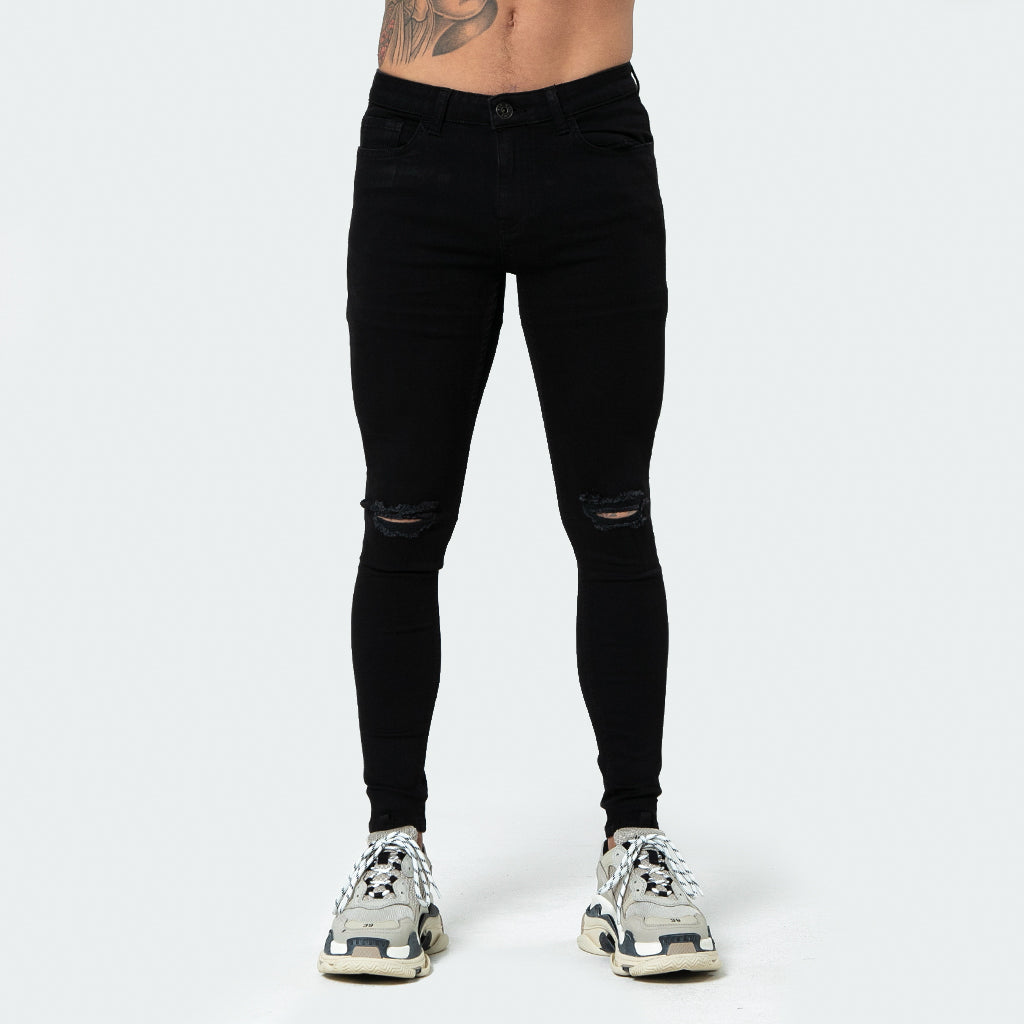 Black Ripped Knee - Super Stretch Spray On Skinny - Raw Society