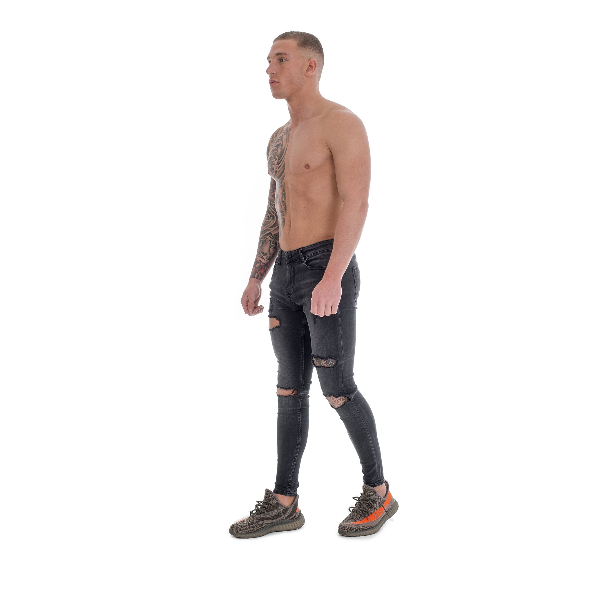 Grey Destroyed - Super Stretch Spray On Skinny - Raw Society