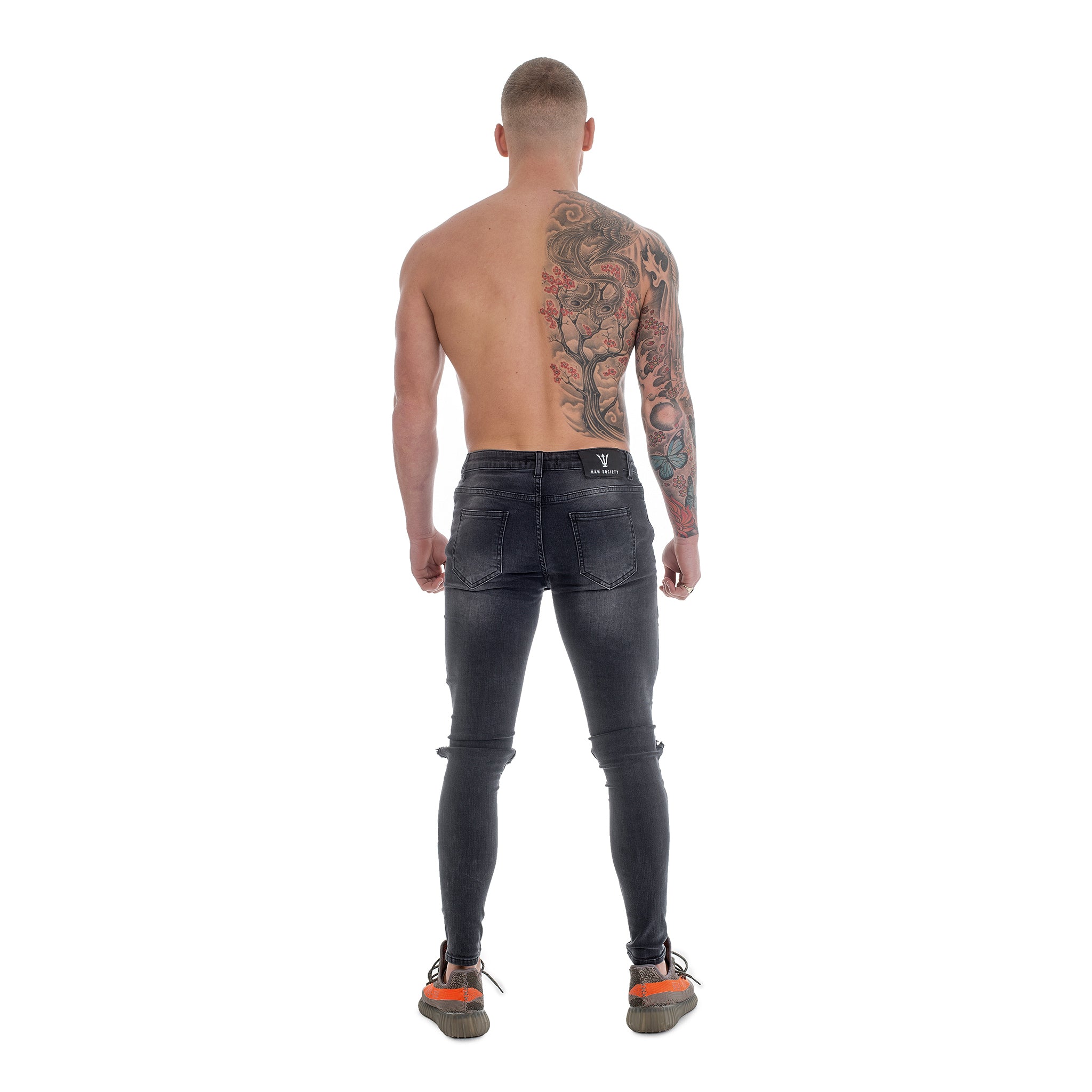 Grey Destroyed - Super Stretch Spray On Skinny - Raw Society