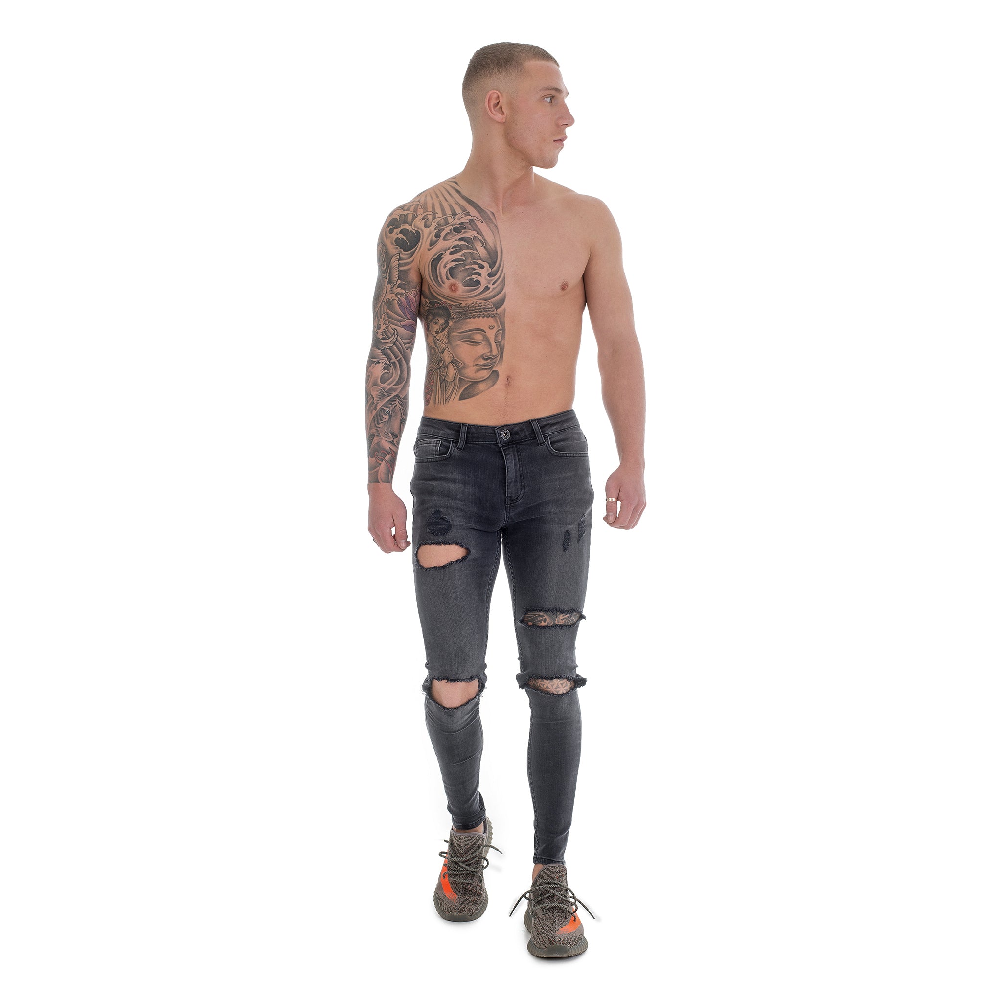 Grey Destroyed - Super Stretch Spray On Skinny - Raw Society