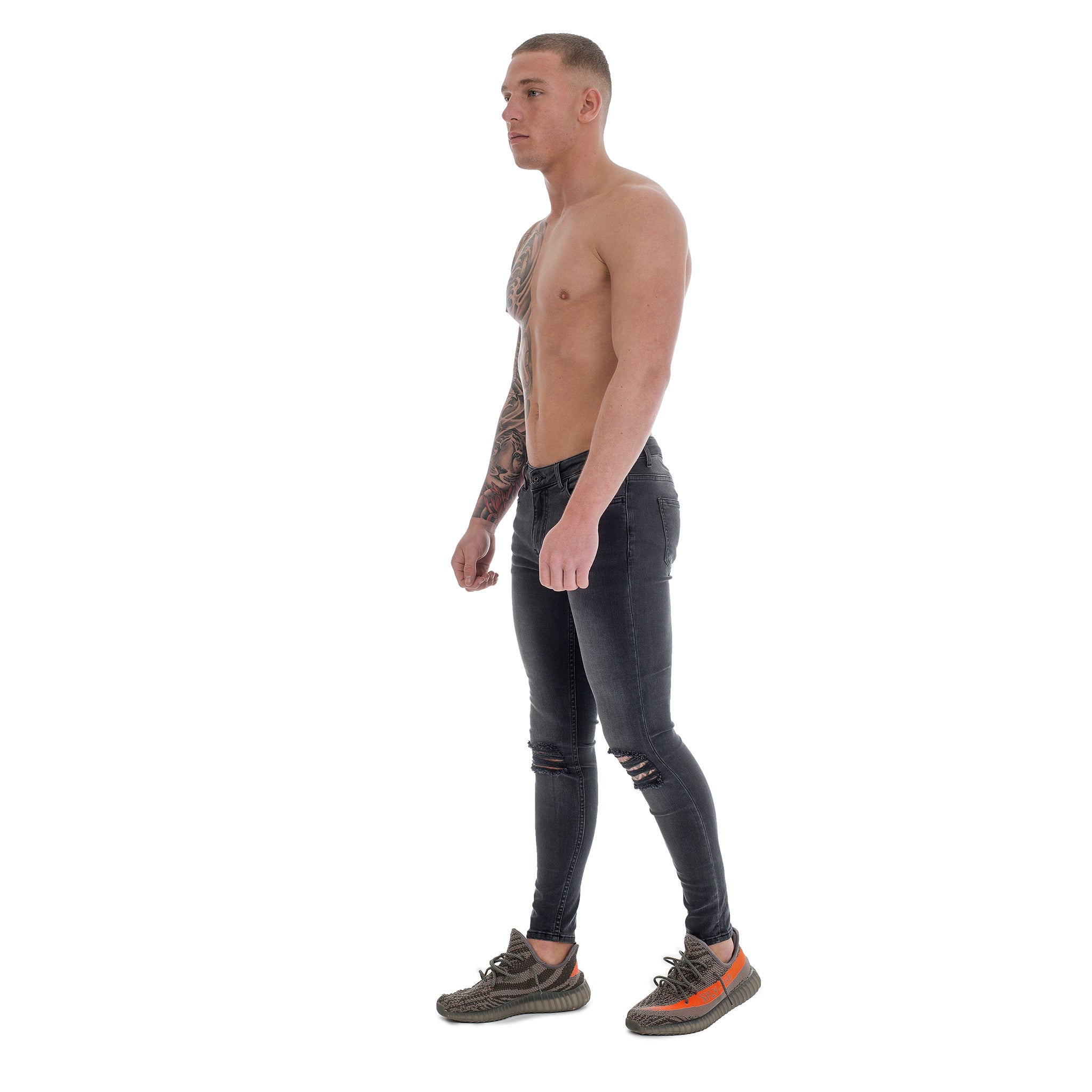 Grey Ripped Knee - Super Stretch Spray On Skinny - Raw Society