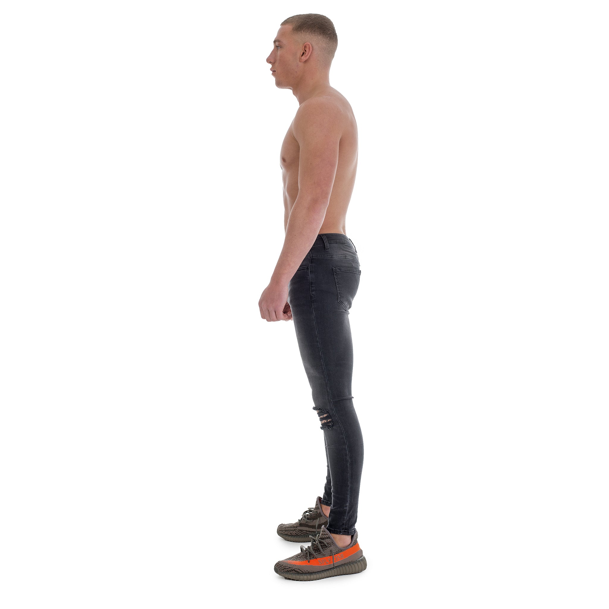 Grey Ripped Knee - Super Stretch Spray On Skinny - Raw Society