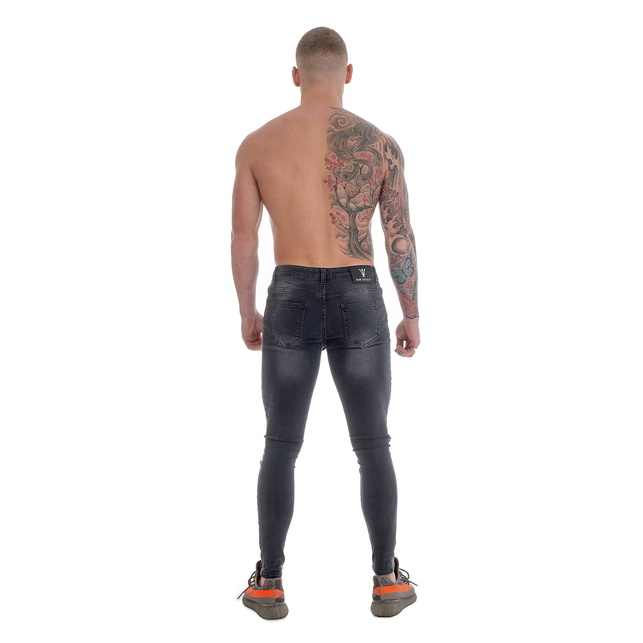 Grey Ripped Knee - Super Stretch Spray On Skinny - Raw Society